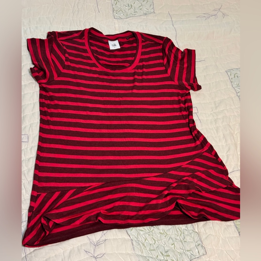 CAbi Burgundy and Red Striped Shirt